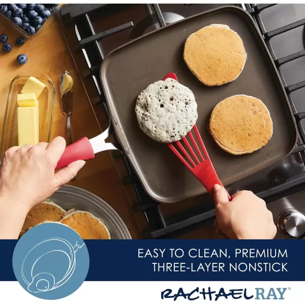 imageRachael Ray Cook  Create Nonstick Stovetop GriddleGrill Pan Square 11 Inch Agave BlueRed