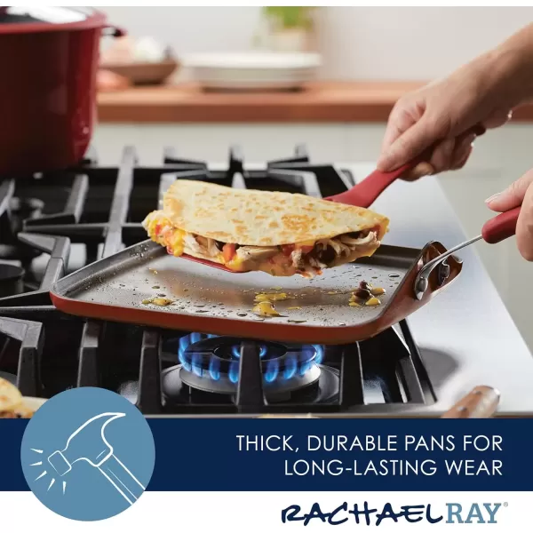 imageRachael Ray Cook  Create Nonstick Stovetop GriddleGrill Pan Square 11 Inch Agave BlueRed