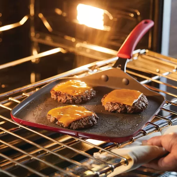 imageRachael Ray Cook  Create Nonstick Stovetop GriddleGrill Pan Square 11 Inch Agave BlueRed