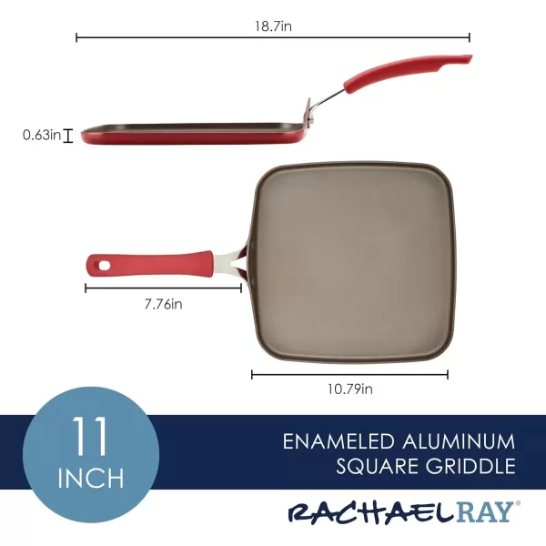 imageRachael Ray Cook  Create Nonstick Stovetop GriddleGrill Pan Square 11 Inch Agave BlueRed