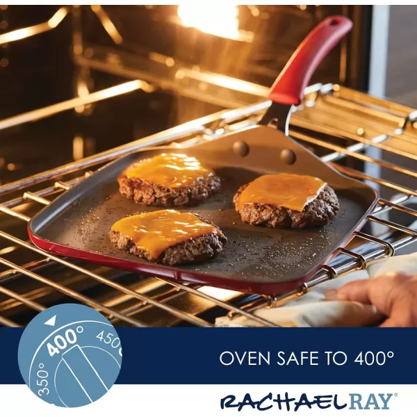 imageRachael Ray Cook  Create Nonstick Stovetop GriddleGrill Pan Square 11 Inch Agave BlueRed
