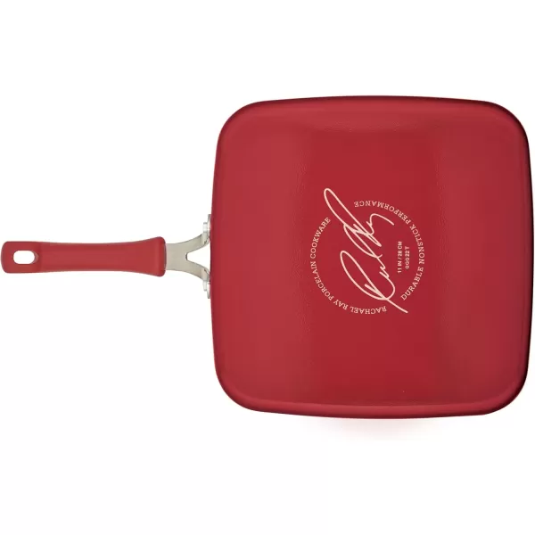 imageRachael Ray Cook  Create Nonstick Stovetop GriddleGrill Pan Square 11 Inch Agave BlueRed