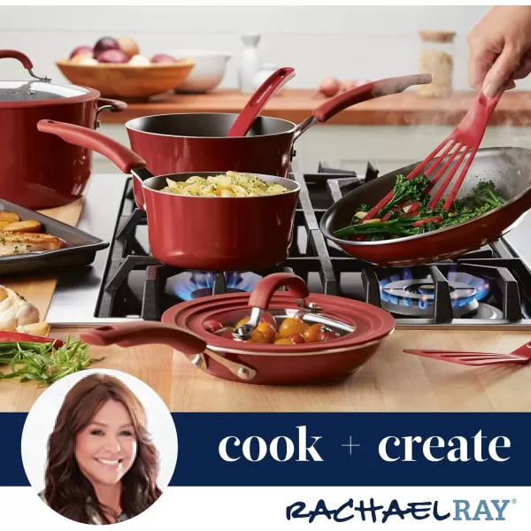 imageRachael Ray Cook  Create Nonstick Stovetop GriddleGrill Pan Square 11 Inch Agave BlueRed