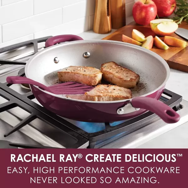 imageRachael Ray Create Delicious Deep Nonstick Frying Pan  Fry Pan  Skillet  95 Inch RedBurgundy Shimmer
