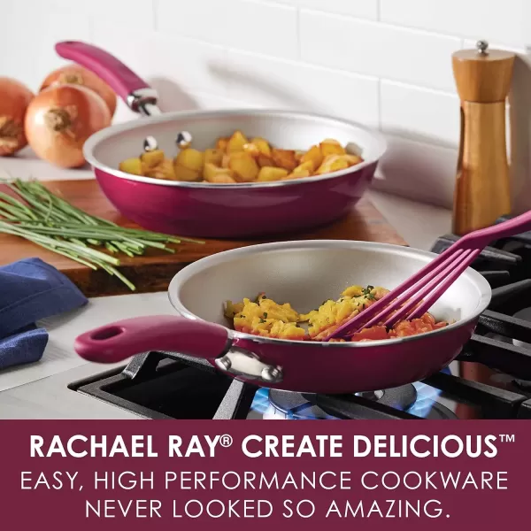 imageRachael Ray Create Delicious Deep Nonstick Frying Pan  Fry Pan  Skillet  95 Inch RedBurgundy Shimmer
