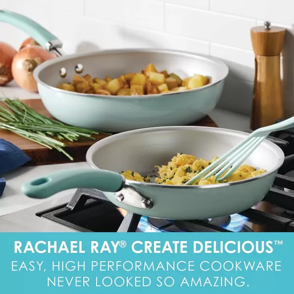 imageRachael Ray Create Delicious Deep Nonstick Frying Pan  Fry Pan  Skillet  95 Inch RedLight Blue Shimmer