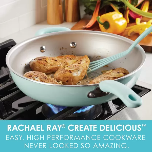 imageRachael Ray Create Delicious Deep Nonstick Frying Pan  Fry Pan  Skillet  95 Inch RedLight Blue Shimmer