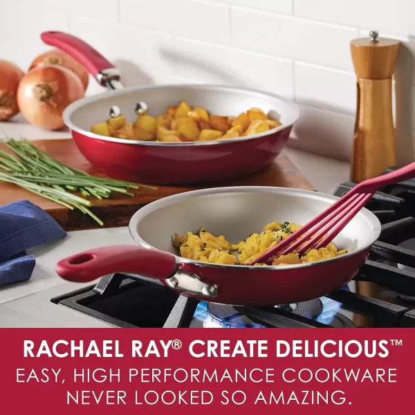 imageRachael Ray Create Delicious Deep Nonstick Frying Pan  Fry Pan  Skillet  95 Inch RedRed Shimmer