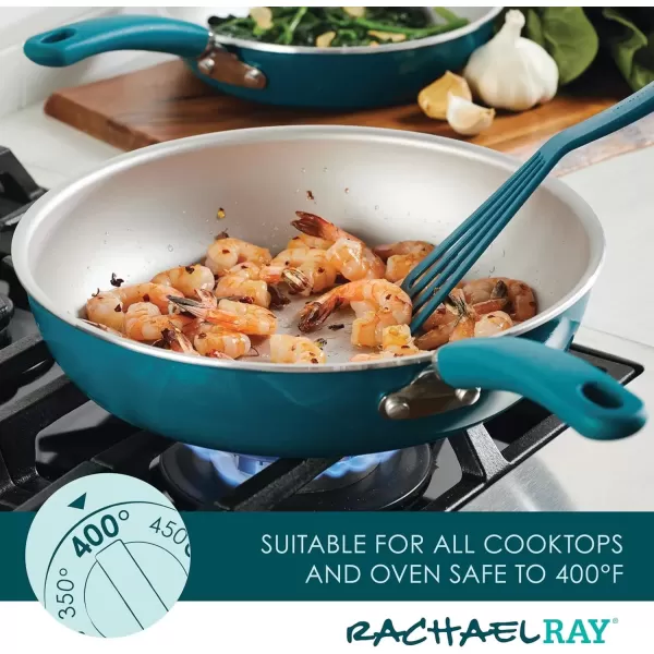 imageRachael Ray Create Delicious Deep Nonstick Frying Pan  Fry Pan  Skillet  95 Inch RedTeal Shimmer