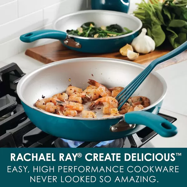 imageRachael Ray Create Delicious Deep Nonstick Frying Pan  Fry Pan  Skillet  95 Inch RedTeal Shimmer