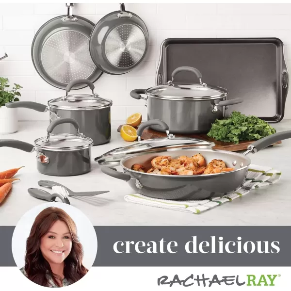 imageRachael Ray Create Delicious Nonstick Cookware Induction Pots and Pans Set 13 Piece  Gray ShimmerGray Shimmer