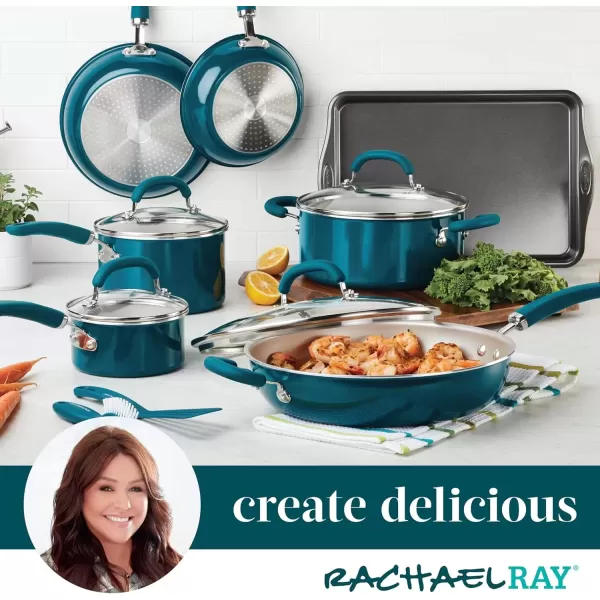 imageRachael Ray Create Delicious Nonstick Cookware Induction Pots and Pans Set 13 Piece  Gray ShimmerTeal Shimmer