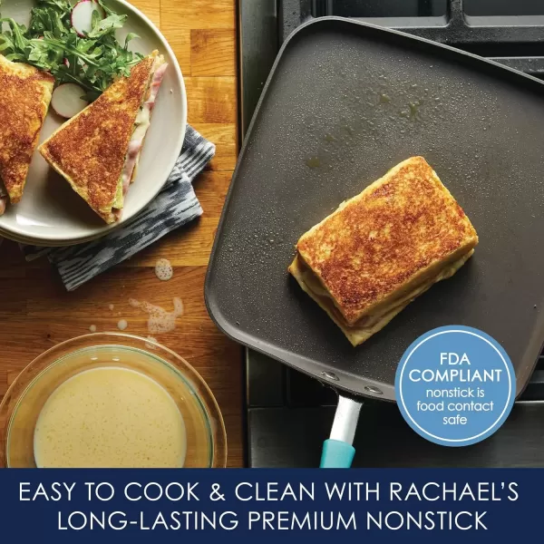 imageRachael Ray Cucina Hard Anodized Nonstick Griddle PanFlat Grill 11 Inch Gray with Agave Blue HandleGriddle Pan
