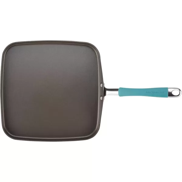 imageRachael Ray Cucina Hard Anodized Nonstick Griddle PanFlat Grill 11 Inch Gray with Agave Blue HandleGriddle Pan