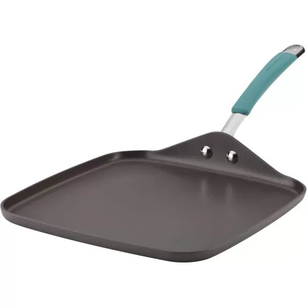 imageRachael Ray Cucina Hard Anodized Nonstick Griddle PanFlat Grill 11 Inch Gray with Agave Blue HandleGriddle Pan