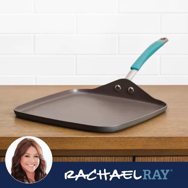 imageRachael Ray Cucina Hard Anodized Nonstick Griddle PanFlat Grill 11 Inch Gray with Agave Blue HandleGriddle Pan