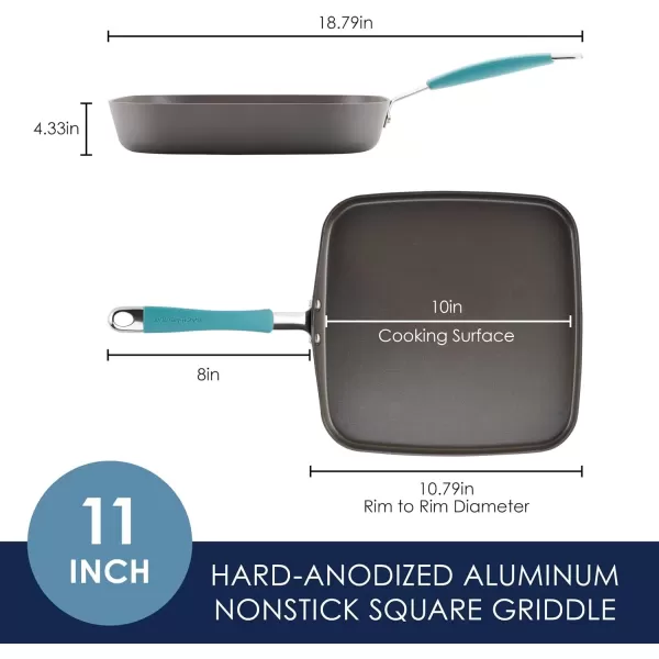 imageRachael Ray Cucina Hard Anodized Nonstick Griddle PanFlat Grill 11 Inch Gray with Agave Blue HandleGriddle Pan