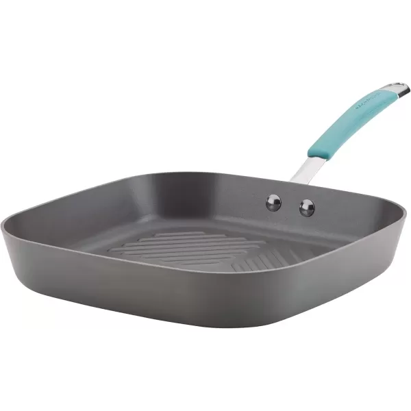 imageRachael Ray Cucina Hard Anodized Nonstick GrillDeep Square Griddle Pan 11 Inch Gray with Red HandlesGray with Blue Handles