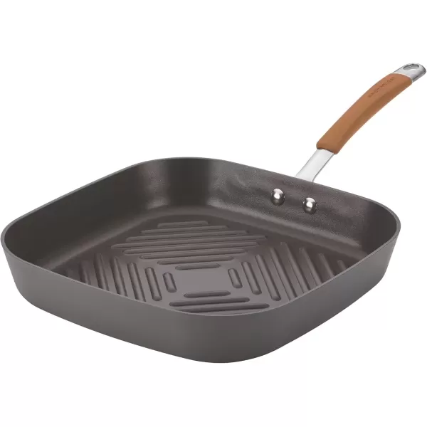imageRachael Ray Cucina Hard Anodized Nonstick GrillDeep Square Griddle Pan 11 Inch Gray with Red HandlesGray with Orange Handles