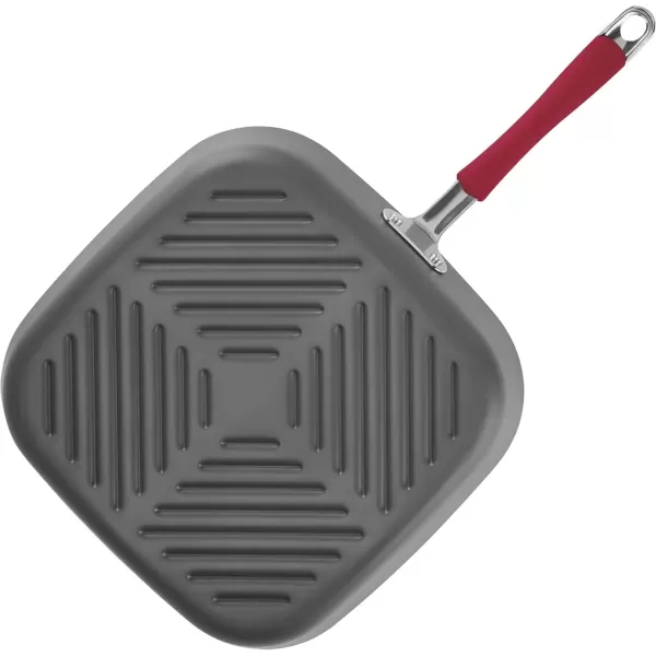 imageRachael Ray Cucina Hard Anodized Nonstick GrillDeep Square Griddle Pan 11 Inch Gray with Red HandlesGray with Red Handles