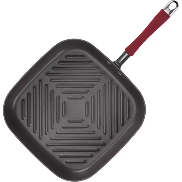 imageRachael Ray Cucina Hard Anodized Nonstick GrillDeep Square Griddle Pan 11 Inch Gray with Red HandlesGray with Red Handles