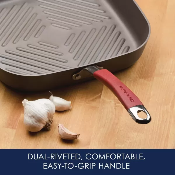 imageRachael Ray Cucina Hard Anodized Nonstick GrillDeep Square Griddle Pan 11 Inch Gray with Red HandlesGray with Red Handles