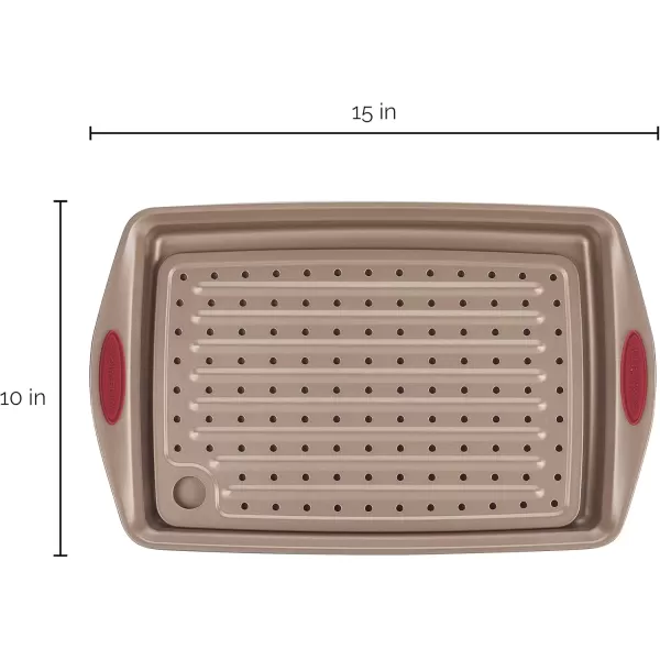 imageRachael Ray Cucina Nonstick Bakeware Set with Grips Nonstick Cookie Sheet  Baking Sheet and Crisper Pan  2 Piece Latte Brown with Agave Blue Handle GripsLatte Brown with Cranberry Red Handle Grips