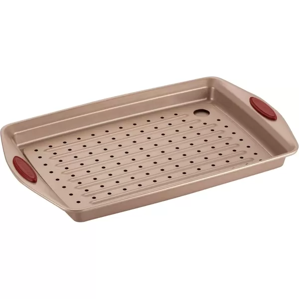 imageRachael Ray Cucina Nonstick Bakeware Set with Grips Nonstick Cookie Sheet  Baking Sheet and Crisper Pan  2 Piece Latte Brown with Agave Blue Handle GripsLatte Brown with Cranberry Red Handle Grips