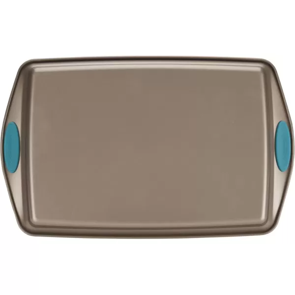 imageRachael Ray Cucina Nonstick Bakeware Set with Grips Nonstick Cookie Sheet  Baking Sheet and Crisper Pan  2 Piece Latte Brown with Agave Blue Handle GripsLatte Brown with Agave Blue Handle Grips