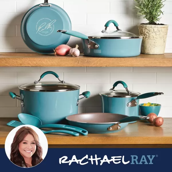 imageRachael Ray Cucina Nonstick CookwarePots and Pans Set 10 Piece  Sea Salt GrayAgave Blue