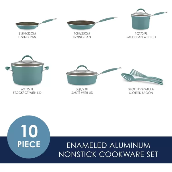 imageRachael Ray Cucina Nonstick CookwarePots and Pans Set 10 Piece  Sea Salt GrayAgave Blue