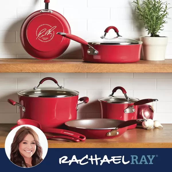 imageRachael Ray Cucina Nonstick CookwarePots and Pans Set 10 Piece  Sea Salt GrayCranberry Red