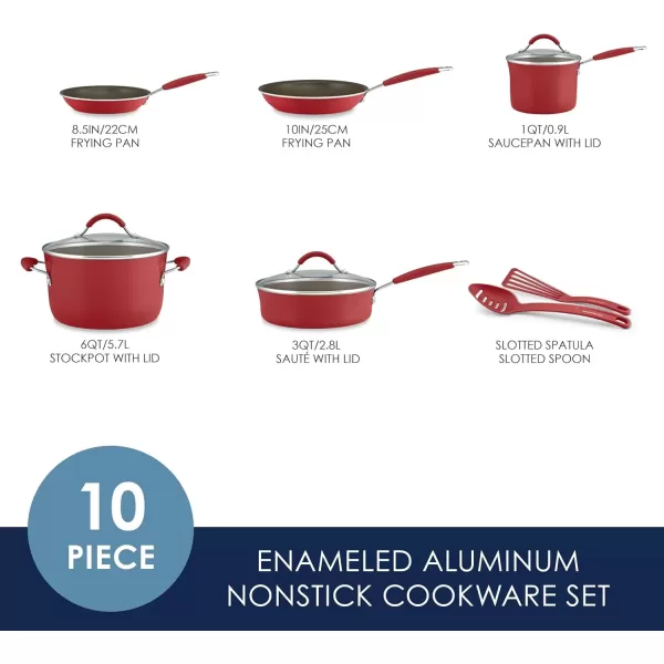 imageRachael Ray Cucina Nonstick CookwarePots and Pans Set 10 Piece  Sea Salt GrayCranberry Red