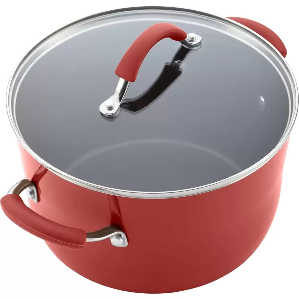 imageRachael Ray Cucina Nonstick CookwarePots and Pans Set 10 Piece  Sea Salt GrayCranberry Red