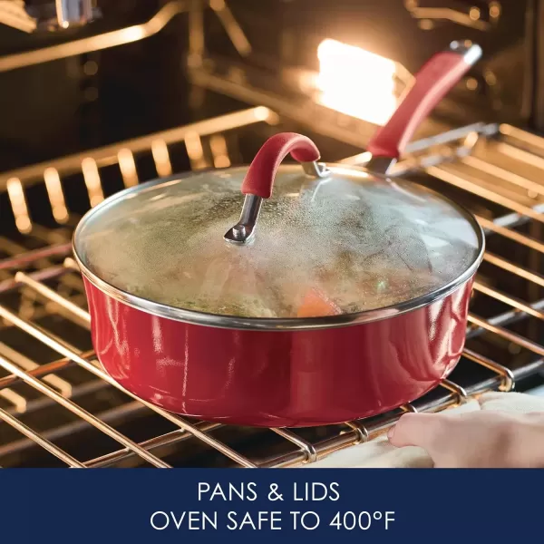 imageRachael Ray Cucina Nonstick CookwarePots and Pans Set 10 Piece  Sea Salt GrayCranberry Red