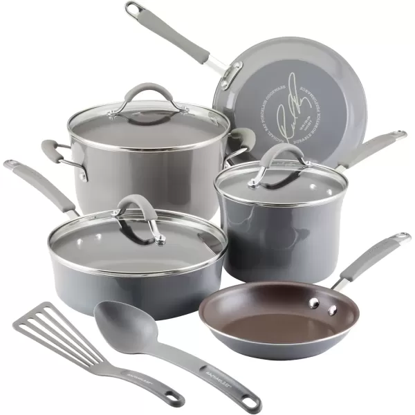 imageRachael Ray Cucina Nonstick CookwarePots and Pans Set 10 Piece  Sea Salt GraySea Salt Gray
