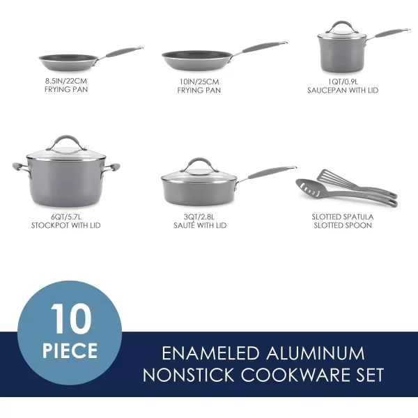 imageRachael Ray Cucina Nonstick CookwarePots and Pans Set 10 Piece  Sea Salt GraySea Salt Gray