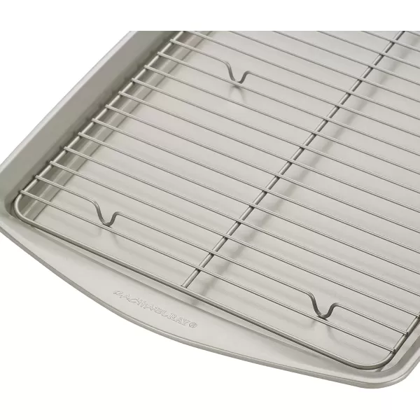 imageRachael Ray Nonstick Bakeware Set without Grips includes Nonstick Baking Pan with Lid and Muffin Pan  Cupcake Pan  3 Piece Silver2 Piece