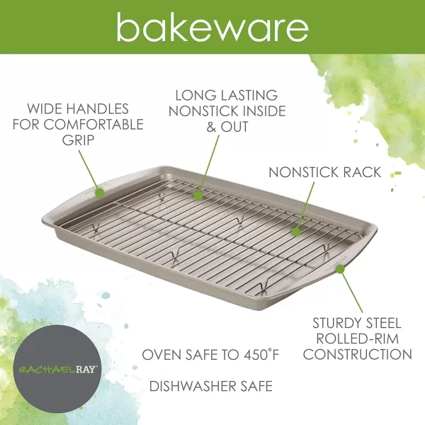imageRachael Ray Nonstick Bakeware Set without Grips includes Nonstick Baking Pan with Lid and Muffin Pan  Cupcake Pan  3 Piece Silver2 Piece