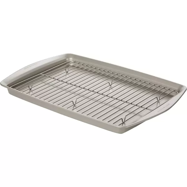 imageRachael Ray Nonstick Bakeware Set without Grips includes Nonstick Baking Pan with Lid and Muffin Pan  Cupcake Pan  3 Piece Silver2 Piece