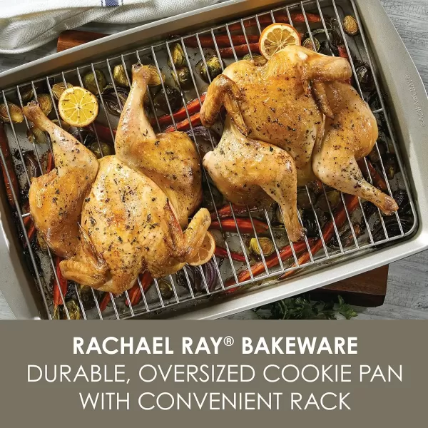 imageRachael Ray Nonstick Bakeware Set without Grips includes Nonstick Baking Pan with Lid and Muffin Pan  Cupcake Pan  3 Piece Silver2 Piece
