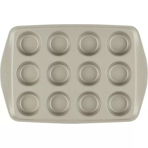 imageRachael Ray Nonstick Bakeware Set without Grips includes Nonstick Baking Pan with Lid and Muffin Pan  Cupcake Pan  3 Piece Silver3 Piece