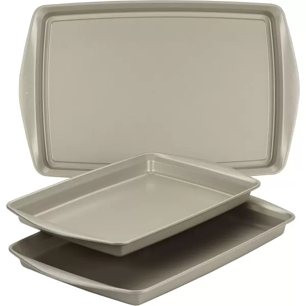 imageRachael Ray Nonstick Bakeware Set without Grips includes Nonstick Baking Pan with Lid and Muffin Pan  Cupcake Pan  3 Piece Silver3 Piece