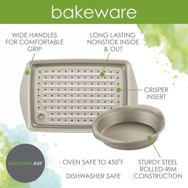 imageRachael Ray Nonstick Bakeware Set without Grips includes Nonstick Baking Pan with Lid and Muffin Pan  Cupcake Pan  3 Piece Silver3 Piece
