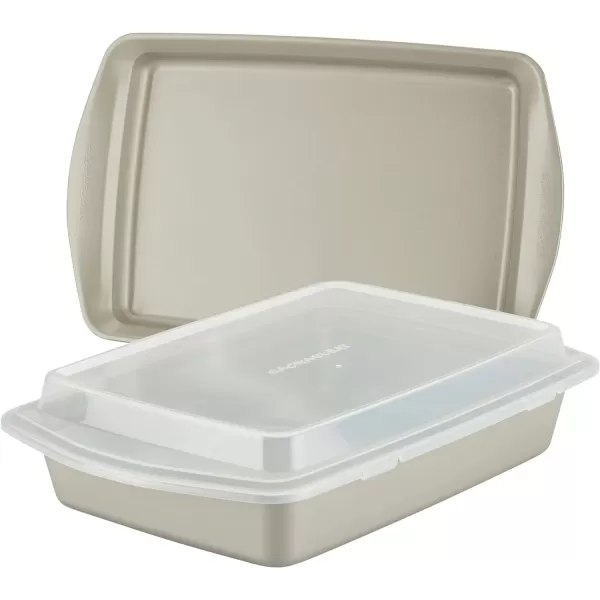 imageRachael Ray Nonstick Bakeware Set without Grips includes Nonstick Baking Pan with Lid and Muffin Pan  Cupcake Pan  3 Piece Silver3Piece