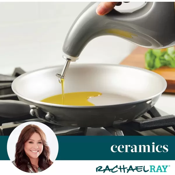 imageRachael Ray Serveware Ceramic EVOO Oil and Vinegar Dispensing Bottle Set 2 Piece TealGray