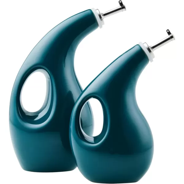 imageRachael Ray Serveware Ceramic EVOO Oil and Vinegar Dispensing Bottle Set 2 Piece TealTeal