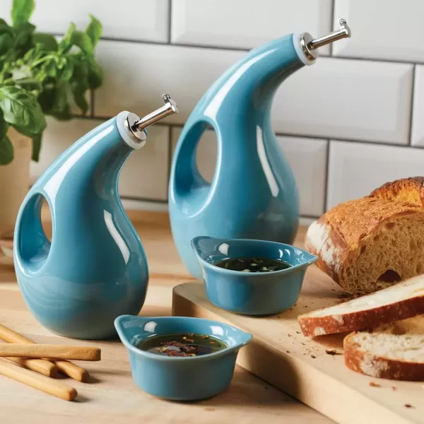 imageRachael Ray Serveware Ceramics EVOO and Ramekin Dipper Set 4 Piece Agave BlueAgave Blue