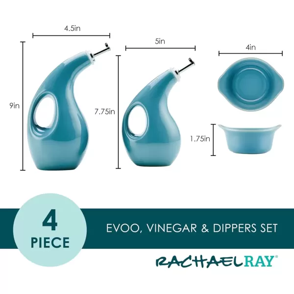 imageRachael Ray Serveware Ceramics EVOO and Ramekin Dipper Set 4 Piece Agave BlueAgave Blue