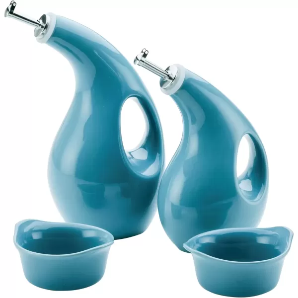 imageRachael Ray Serveware Ceramics EVOO and Ramekin Dipper Set 4 Piece Agave BlueAgave Blue